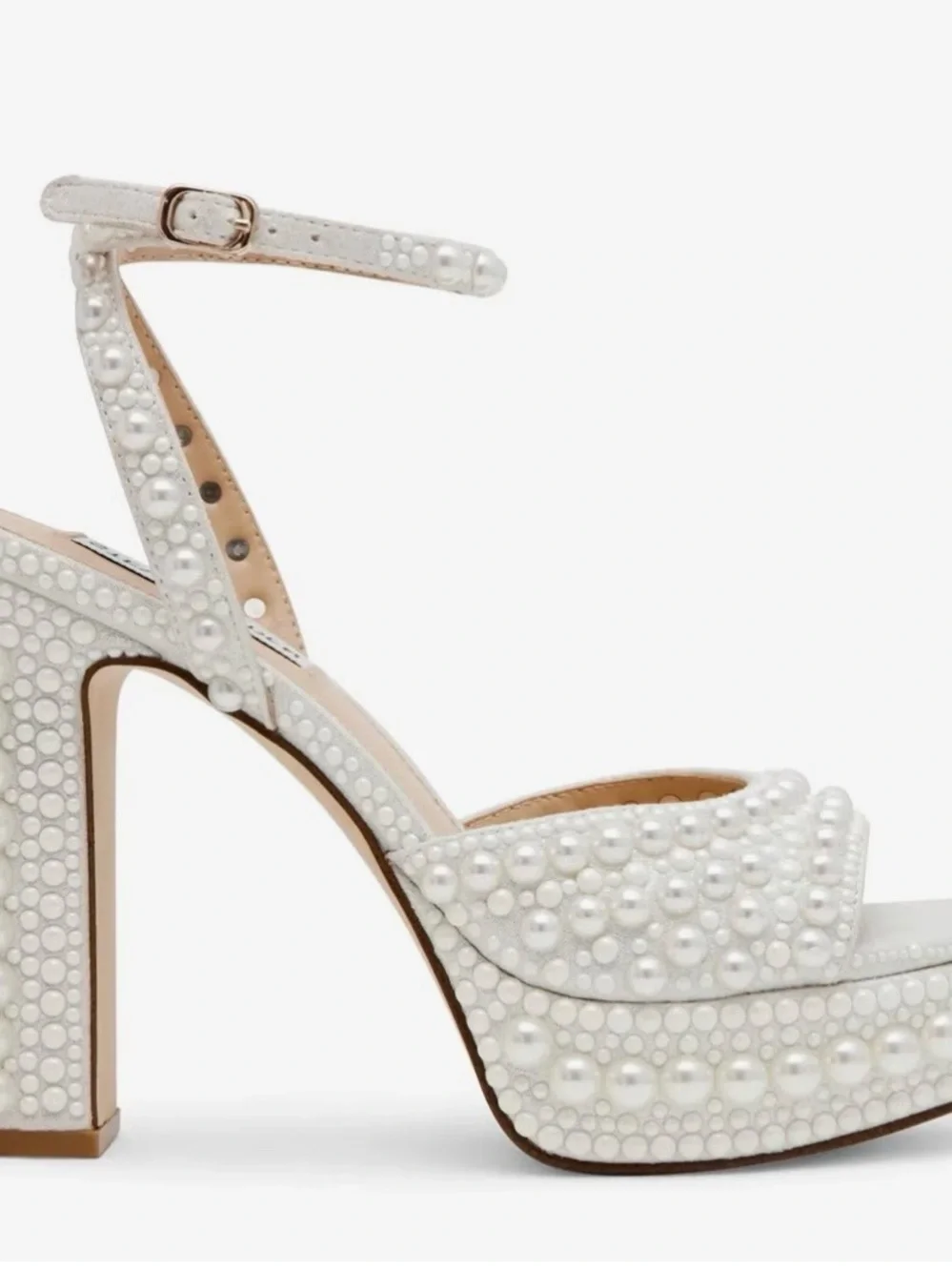 Steve Madden White Pearl-Embellished Platform Sandals